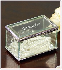 Engraved Beveled Glass Jewelry Box