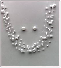 Floating Pearls Necklace & Earrings White or Ivory