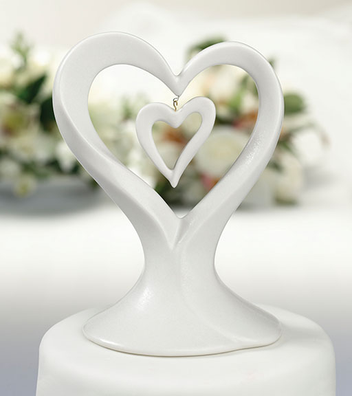Double Heart Porcelain Cake Top - Click Image to Close