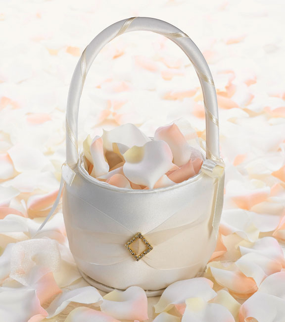 Ivory Diamond Collection Flower Girl Basket - Click Image to Close