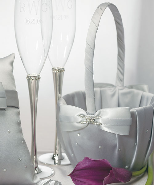 Platinum Wedding Collection Flower Girl Basket - Click Image to Close