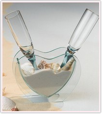 Heart Vase with Sand & Shells & Toasting Glasses