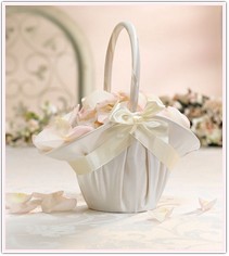 Satin and Bows Flower Girl Basket White or Ivory