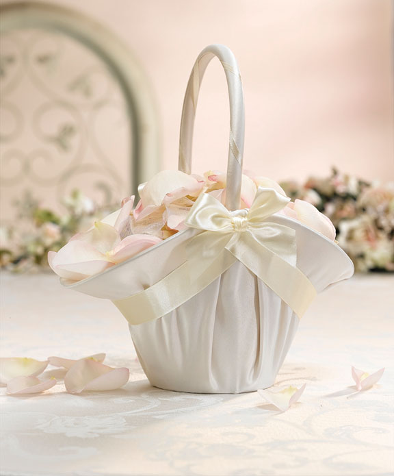 Satin and Bows Flower Girl Basket White or Ivory