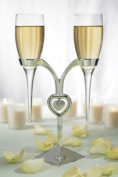 Champagne Flutes with Silver Plated Stand