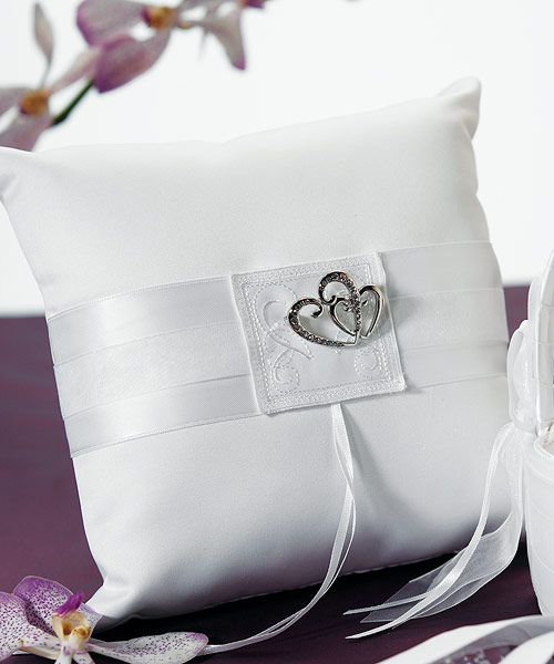 Double Heart Ring Pillow White or Ivory