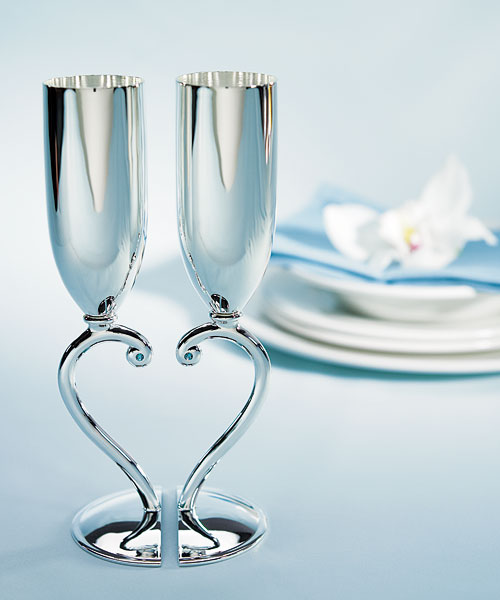 Interlocking Heart Stem Wedding Toasting Goblets