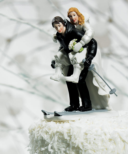 Skiing Bride & Groom Wedding Cake Topper