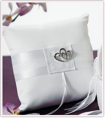 Double Heart Ring Pillow White or Ivory